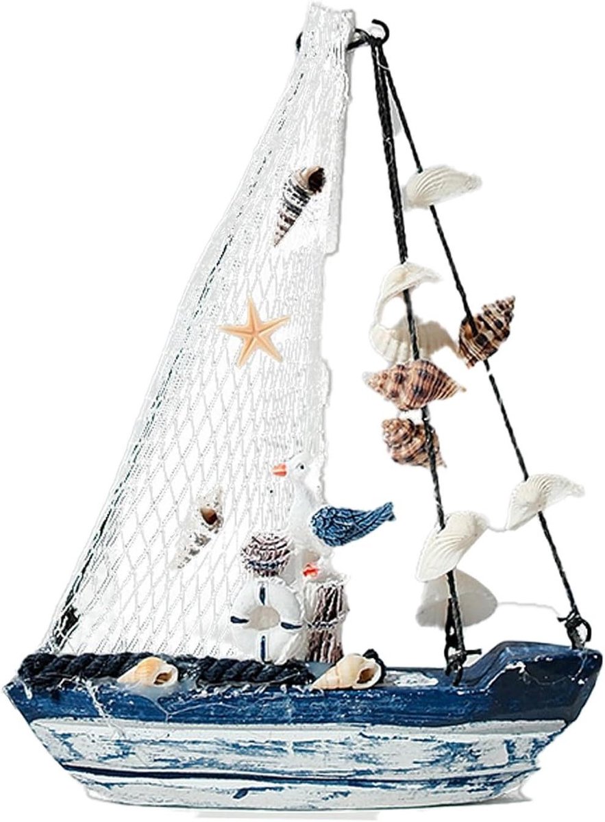 Houten zeilboot model boot decoratie maritieme badkamerdecoratie