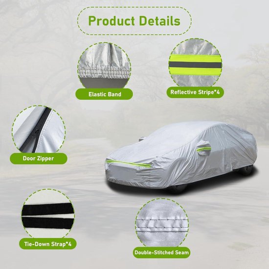 Favoto Autoafdekking, Winter, Volledige Afdekking, Stofdicht, Waterdicht, Autohoes, Autohoes voor 400cm-435cm Hatchback Zwart, 435cm x 180cm x 160cm 2,8kg
