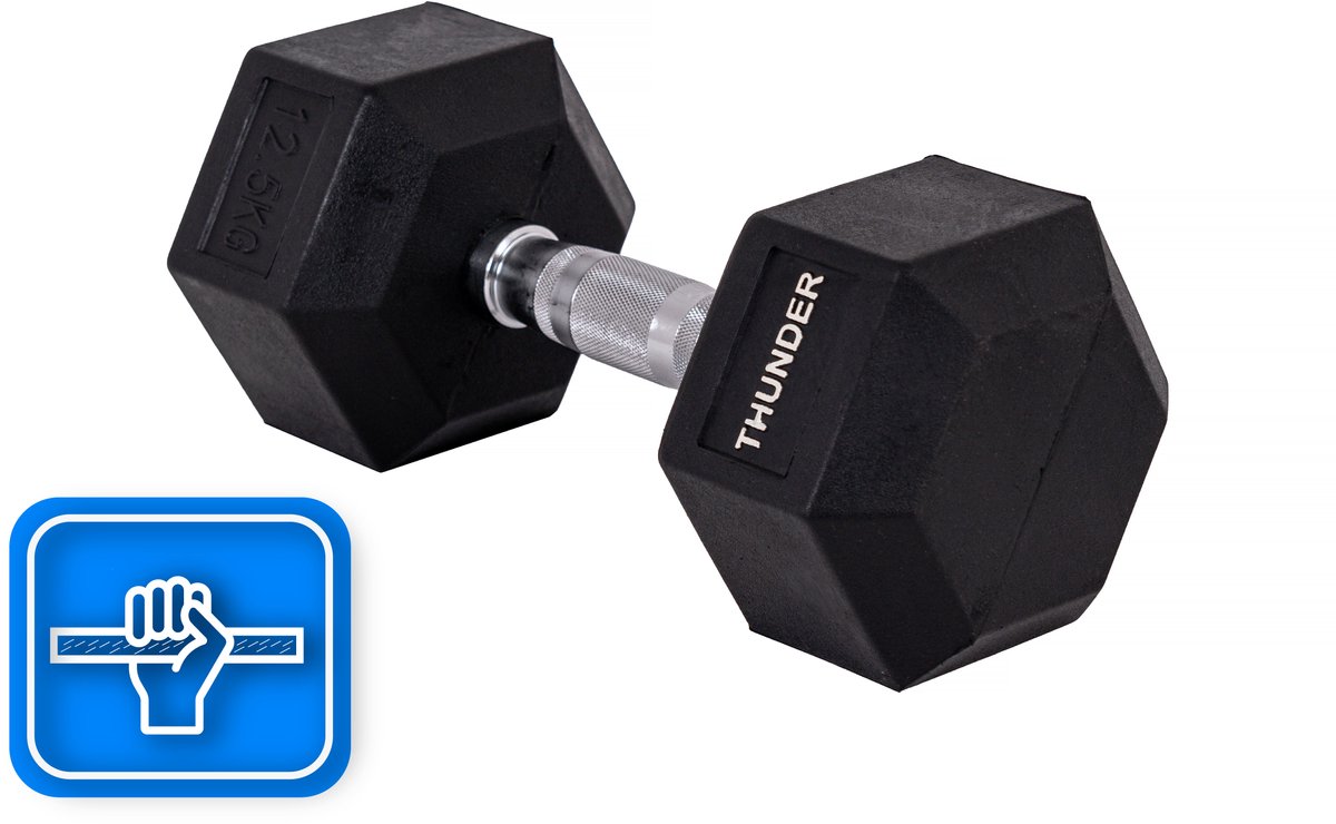 THUNDER® HEXAGONAL-DUMBBELLS-12,5KG Zwarte Rubberen Halter Stalen Kern Voor Krachttraining & Fitness Antislip Duurzaam & Professioneel Per Stuk - Stevige Grip – foto 2