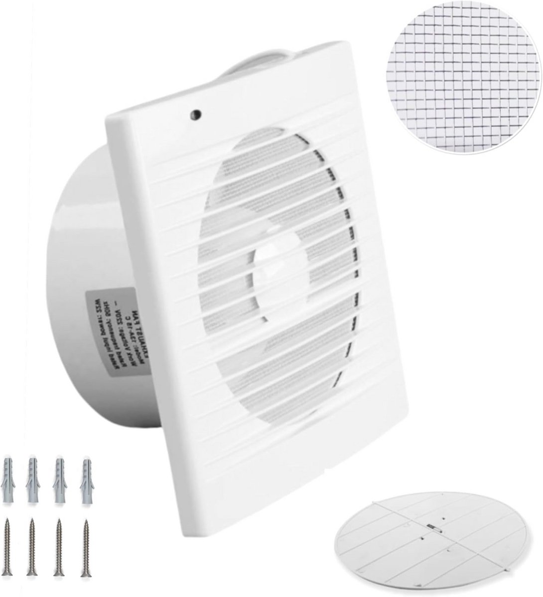 Ventilator voor luchtafvoer met geïntegreerd muggennet, 17 W - 150 m³/h voor badkamer, keuken, kantoor en toilet