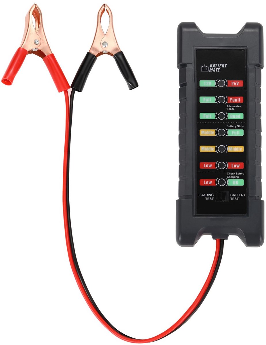 Accutester 12V 24V voor Auto en Motor met LED-indicator