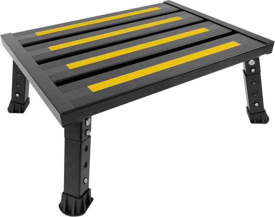 ILOKNZI Aluminium vouwtrap, trapladder, 1 trede, werkplatform, camper, maximale belasting 350 kg, voor camping, autowas/keuken, opvouwbaar, in hoogte verstelbare krukladder met antislipmat