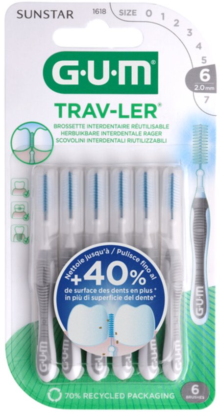 GUM Trav-Ler Ragers Grijs 2.0mm - 3 x 6 stuks - Voordeelverpakking | bol
