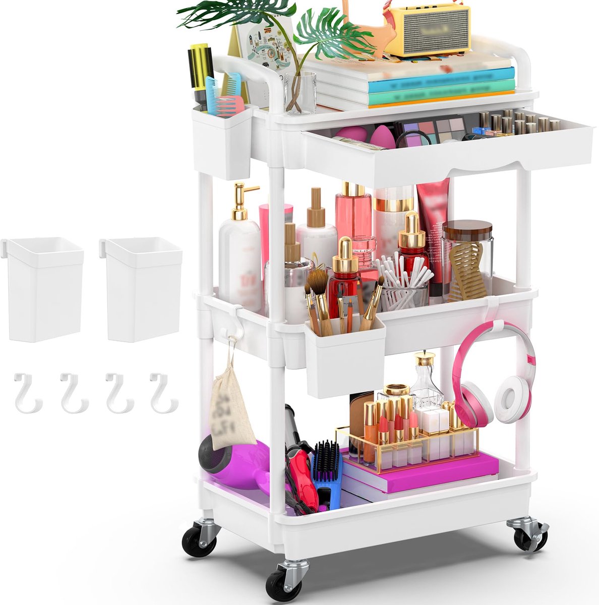 Ibenzoa® Drie-laags Opbergwagen met Schuiflade en Vergrendelbare Wielen voor Keuken, Badkamer en Woonkamer