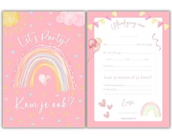 Uitnodiging Kinderfeestje Regenboog Roze - 10 stuks Incl Enveloppen - Party Thema - Uitnodigingskaarten - Uitnodiging Kinderfeestje Meisje - Uitnodiging Verjaardag - Kinderfeestje - Uitnodiging Regenboog