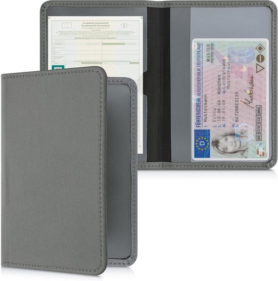 Hoesje voor kentekenbewijs en rijbewijs met pasjeshouder in steengrijs - Neopreen omslag