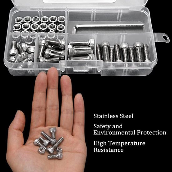 1080-delen M2/M3/M4 Inbusschroeven, Moeren en Ringen Assortiment Set