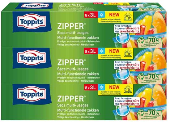 3x Sacs Multi Toppits Zipper 3 litres 8 pièces