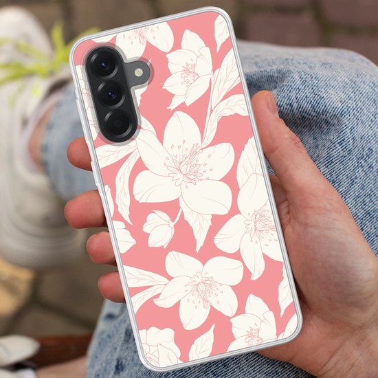 Coque de téléphone compatible avec Samsung Galaxy A56 - Motif Fleurs - Rose - Wit - Siliconen