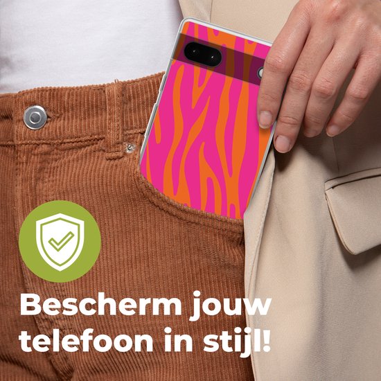 Coque de téléphone compatible avec Google Pixel 6a - Motif zèbre - Rose - Oranje - Motif animal - Coque en Siliconen