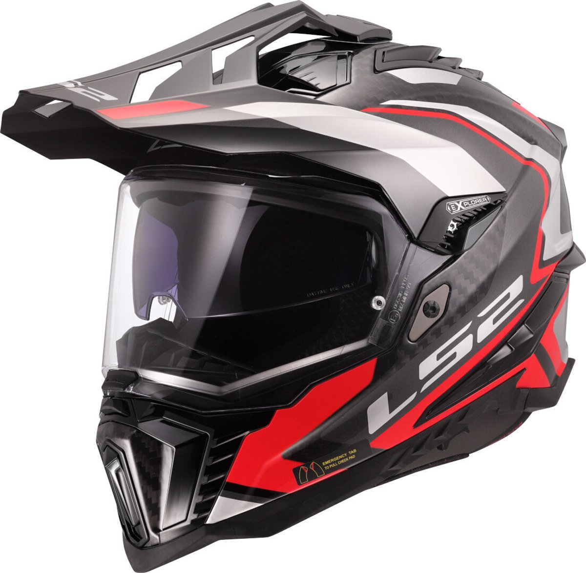 LS2 Helm Explorer Frontier Carbon zwart / rood Maat XL
