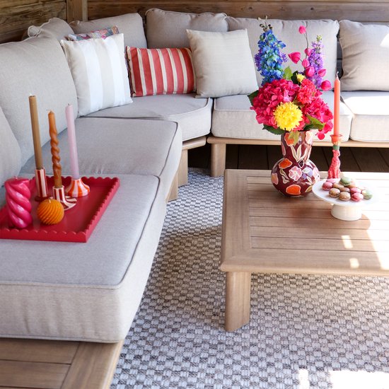 AXI Avery Salon de Jardin, angle, table basse, aspect bois, beige – Salon de jardin avec table - Structure en aluminium thermolaqué - 5 personnes