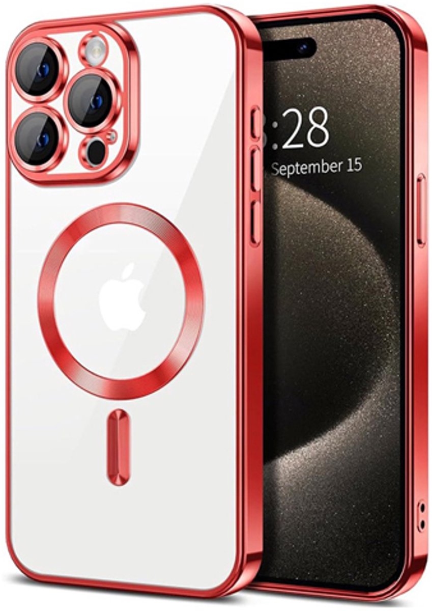 Telefoonhoesje Geschikt voor iPhone 11 - MagSafe - Transparant/Rood - Extra Camera Randjes