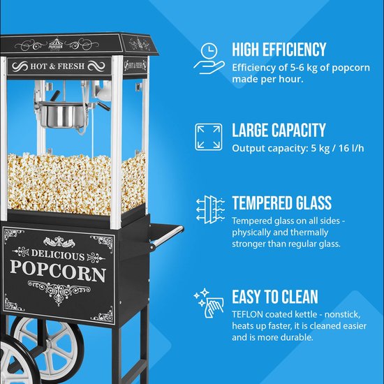 Popcornmachine met onderstel - Retro-ontwerp - Zwart - Royal Catering — afbeelding 2