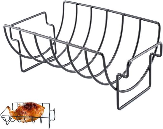 Dongzhi Spaare Rib Houder BBQ - Braden En Ribhouder Roestvrij Staal Voor 4 Volledige Ribframes Eenvoudig Te Bedienen En Te Reinigen Geribbelde Frames Voor Gas Smoker Houtsk
