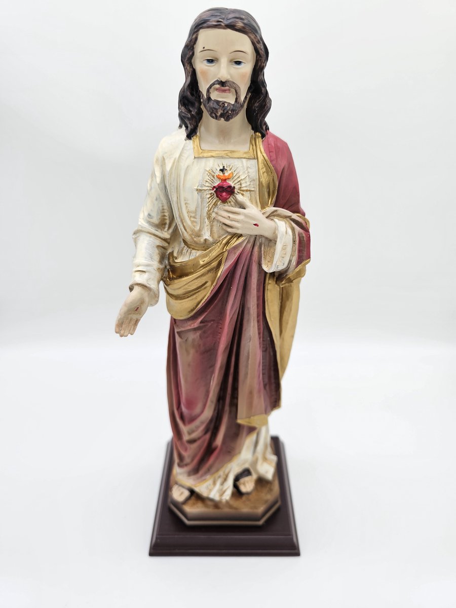 Jezus Christus Heilig Hart - beeld 31 cm hoog op console - materiaal polystone - religieus beeld