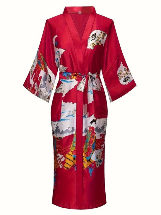 UNibelle Dames ochtendjas Kimono Korte badjas V-hals Roben met bloemenkant S-XXL, Navyblauw-2
