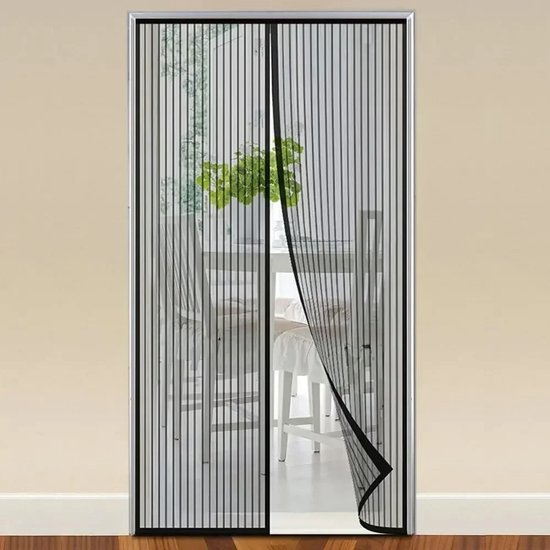 Deurgordijn - Magnetisch Vliegengordijn - Anti-Muggen Net - Insectenhor - Muggennet - Deurscherm - Automatisch Sluitend - Voor Deuren - Polyester Gaas - Zwart - Wasbaar - Eenvoudige Montage - Zomerproof - Fris & Insectvrij van Merkloos — afbeelding 2