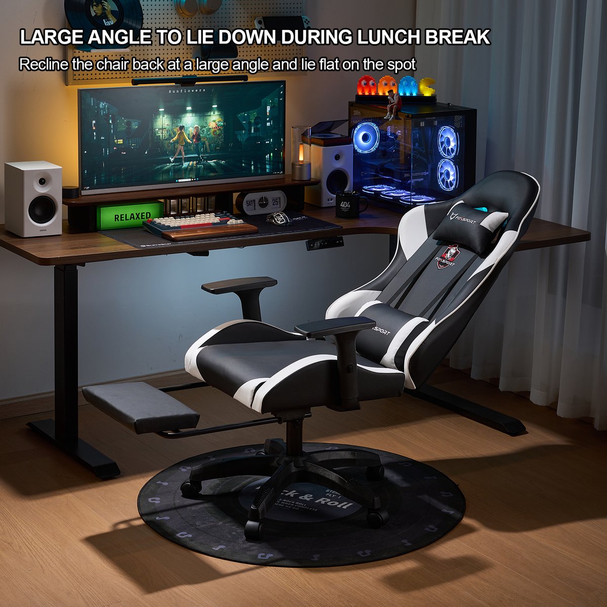 FOXSPORT Gamestoel Ergonomisch Zwart met Voetsteun - afbeelding 2