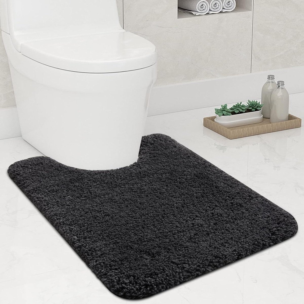 Zachte antislip mat voor toilet met uitsparing 51 x 61 cm - Donkergrijs