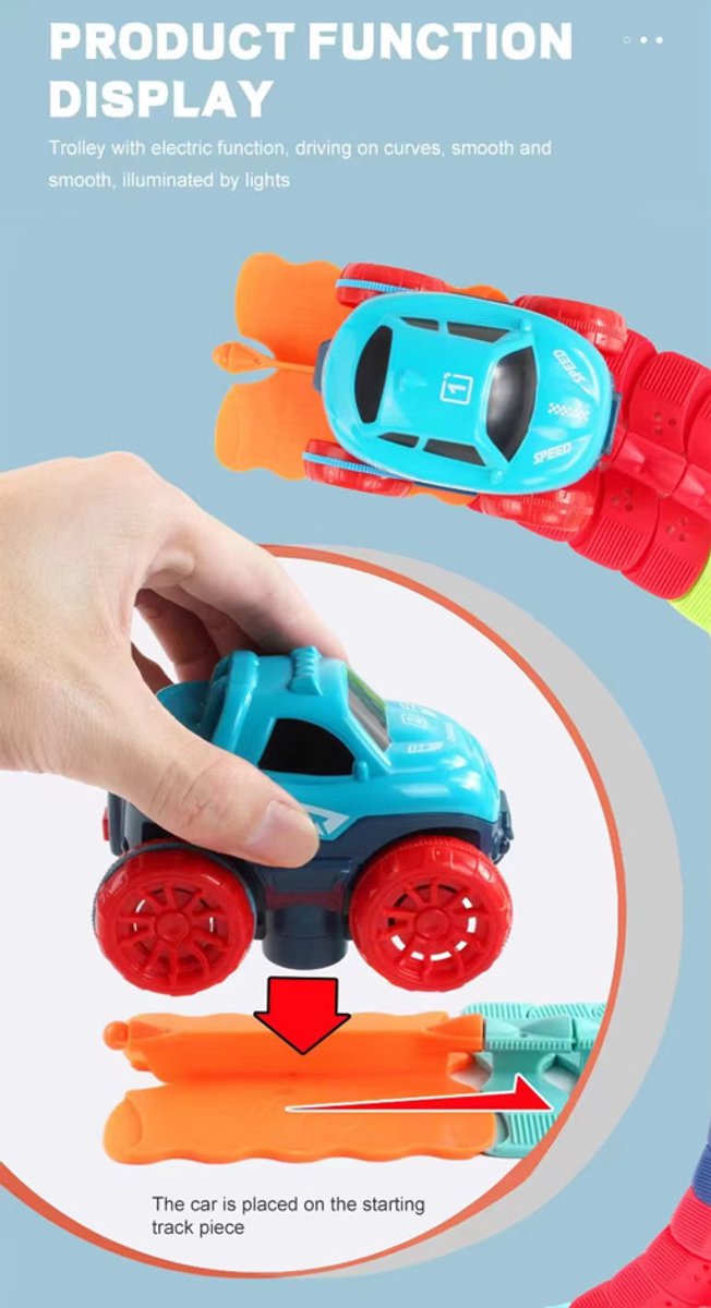 JMKA Racebaan - Stuntauto's - Baanauto's - LED-verlichting - 92-delige race-doe-het-zelfset - Speelgoed voor 3-jarigen - Verjaardagscadeaus - Feestdagen cadeau — afbeelding 4
