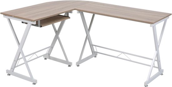 CubiCubi Gamingtafel, hoekbureau, 150 x 120 cm, bureau met monitorstandaard en zijdelingse opbergtas, gamingbureau, L-vorm, computertafel, vintage bruin