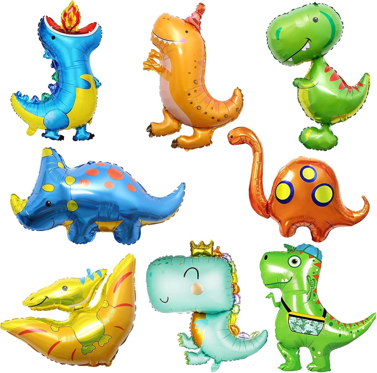 Dinosaur Balloon Set - 8 pcs, Green Foil Balloons for Jungle and Birthday Party Decorations