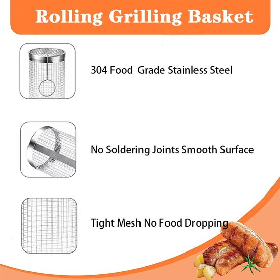 2 Pièces Panier De Barbecue en Acier Inoxydable, Grand Panier à Griller Roulant, Paniers À Griller Cylindriques, avec Grande Fourchette Grille Barbecue 2 Pièces Panier De Barbecue en Acier Inoxydable, Grand Panier à Griller Roulant, Paniers À Griller Cylindriques, avec Grande Fourchette Grille Barbecue