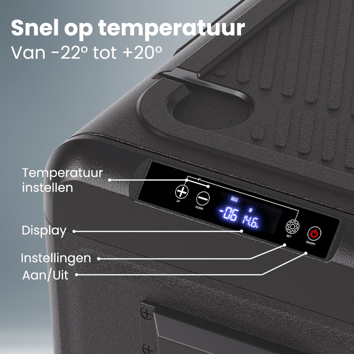 Auronic Elektrische Koelbox - Compressor - Met Wielen - 12V 230 Volt - Camping Koelkast - Auto - 50L - Frigobox - Zwart/Grijs – foto 3