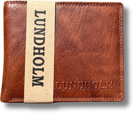 Lundholm cuir portefeuille homme cuir marron cognac - cadeau homme pour homme cadeau d'anniversaire pour lui - RFID anti-écrémage - cuir nappa très souple
