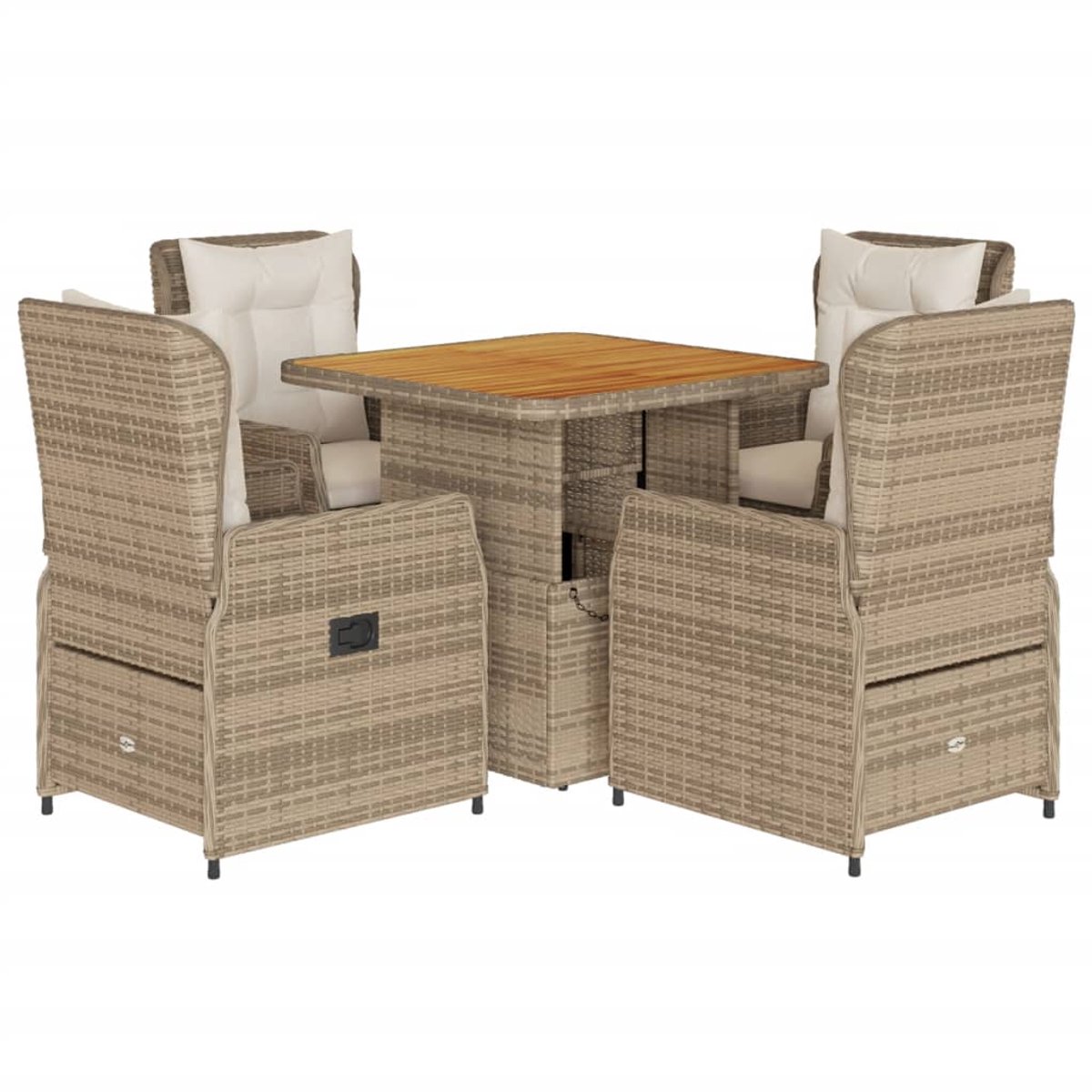 The Living Store 5-delige Tuinset met kussens poly rattan beige - Tuinmeubel - Tuinset - Lounge Set - Buitentijd - Poly Rattan