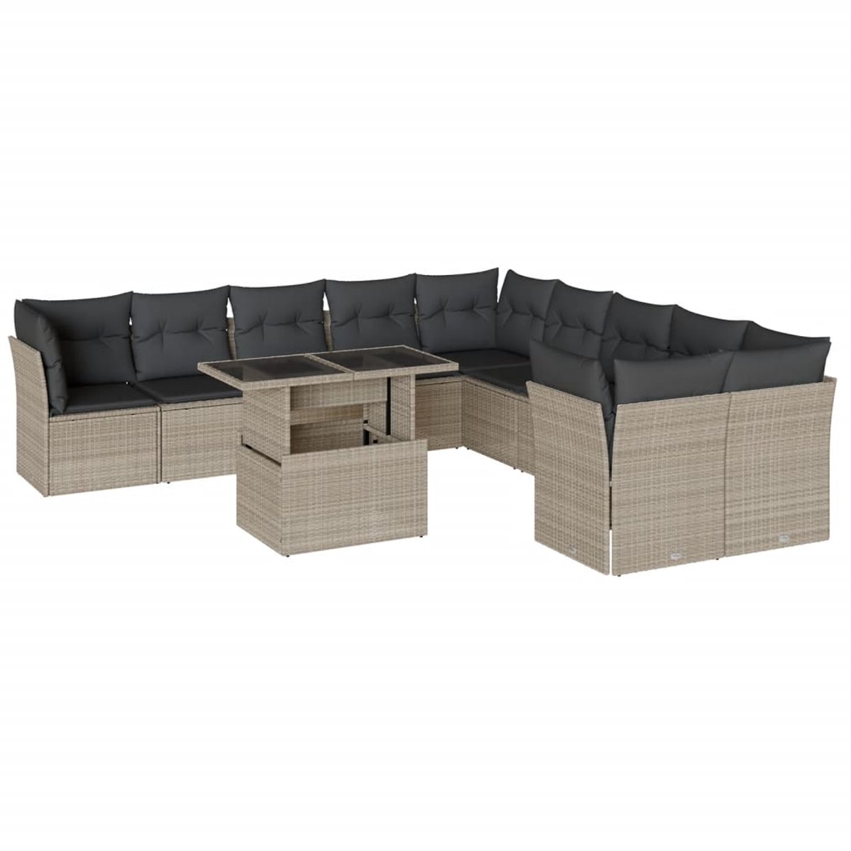 The Living Store 11-delige Loungeset met kussens poly rattan lichtgrijs - Loungebank - Lounge Set - Buitendecoratie - Tuinmeubels - Rattaan Meubel