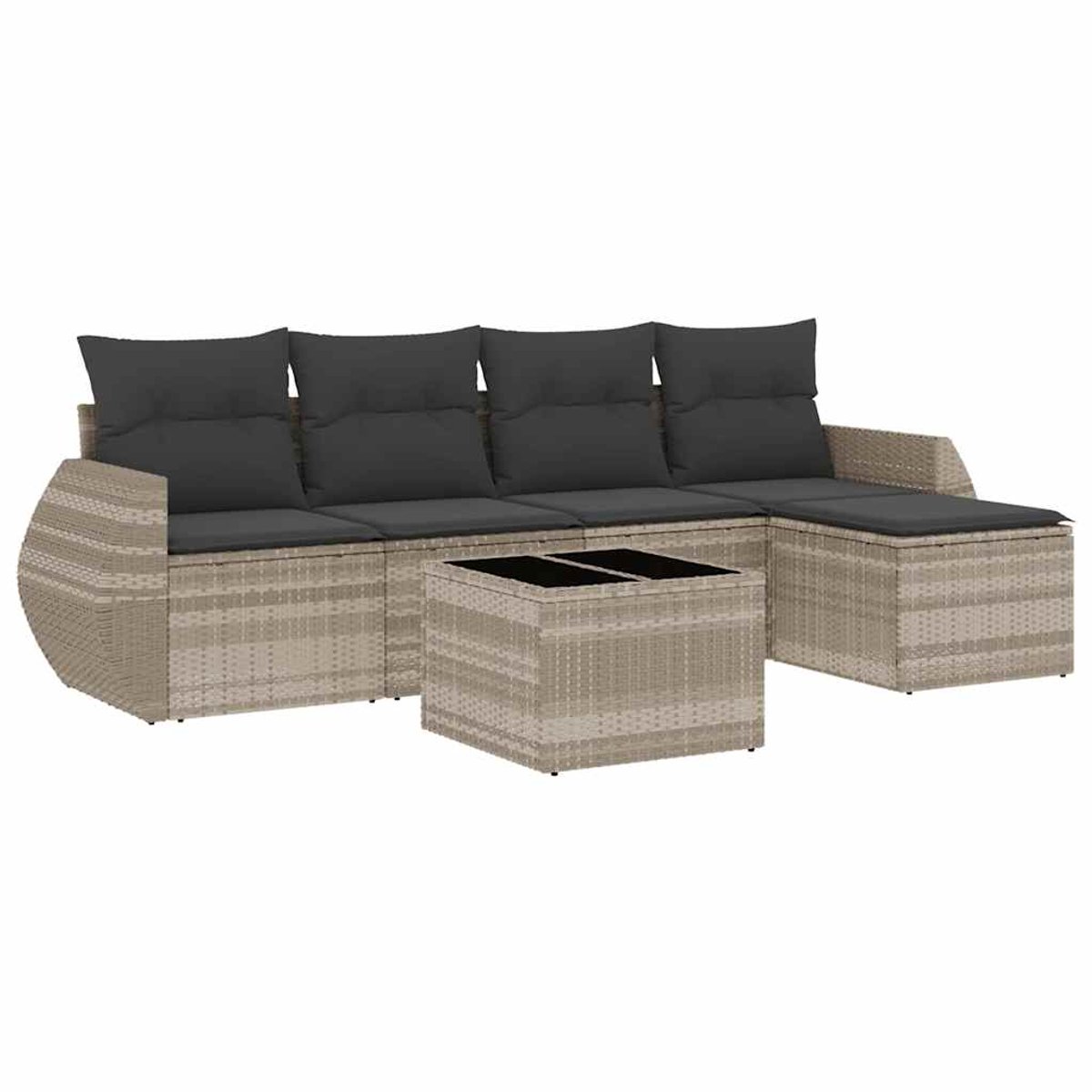 The Living Store Loungeset poly rattan lichtgrijs met kussens.