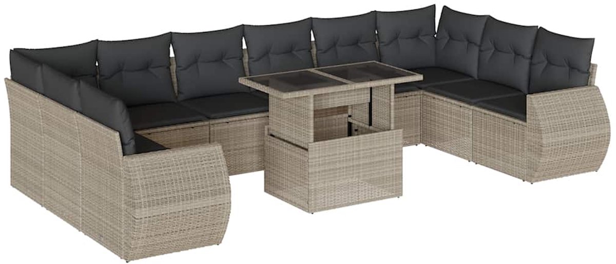 Moderne poly rattan loungeset in lichtgrijs met kussens - Buis Meubel design.