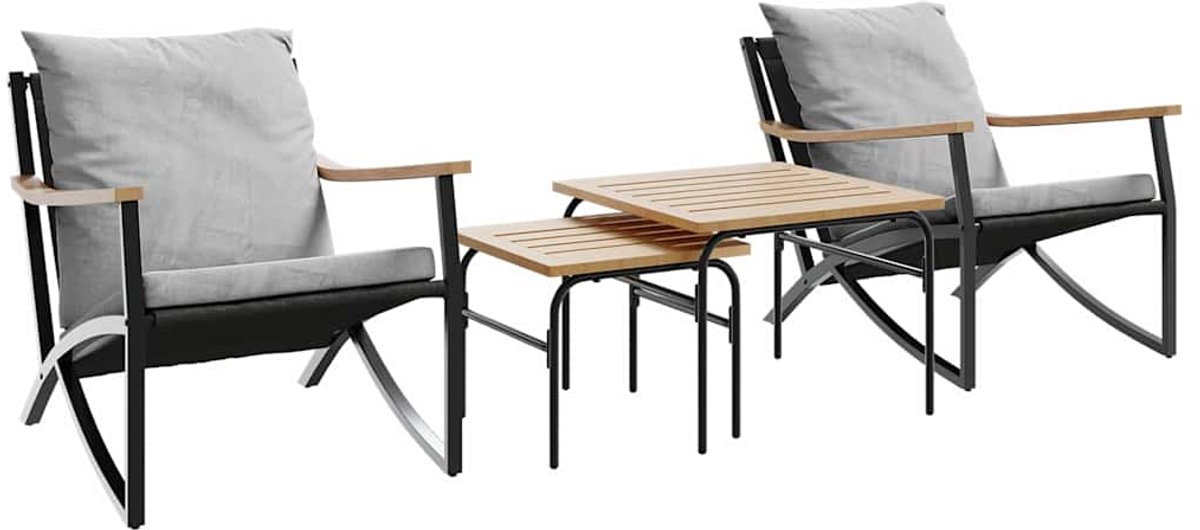 Zwart stalen balkonset met kussens - Buitendecoratie tuinstoelen - The Living Store.