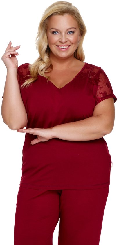 Doctor Nap Pyjama Dames Viscose Volwassenen Korte Mouw Lange Broek Burgundy Red PB.7259 42 / XL