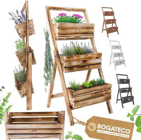 BOGATECO lot de 3 pots de fleurs sur pied 110cm | Set de 3 pots de fleurs, jardinières 40x18cm | Pot de fleurs en bois pour tomates et fleurs, jardinière pour balcon de jardin