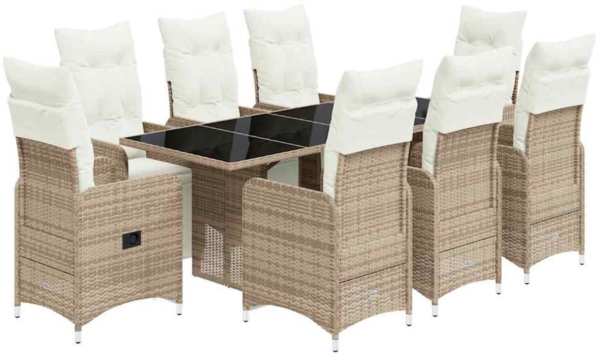 The Living Store 9-delige Bistroset met kussens poly rattan bruin - Tuinstoelen - Lounge Set - Buitendecoratie - Terrasdecoratie - Relaxfauteuil