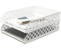 PolkaHome Brievenbakjes 2 stuks - Stapelbare papiersorteerder, bureau-organizer en archieflade voor kantoor, school of thuisstudie - Wit