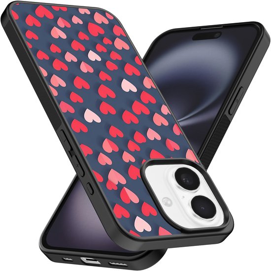 Smartphonica Coque de téléphone adaptée pour iPhone 16 Plus avec imprimé Hartjes roses et rouges - Coque arrière en TPU avec Design cœur rose et rouge adaptée pour iPhone 16 Plus