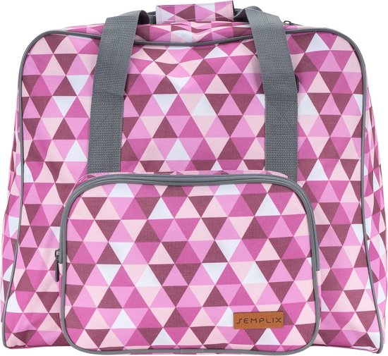 SEMPLIX Overlocktas / Coverlock diamantdesign, groot, stabiel, voor het vervoer en opbergen van alle gangbare machines, 44 x 38 x 33 cm, Roze, Modern