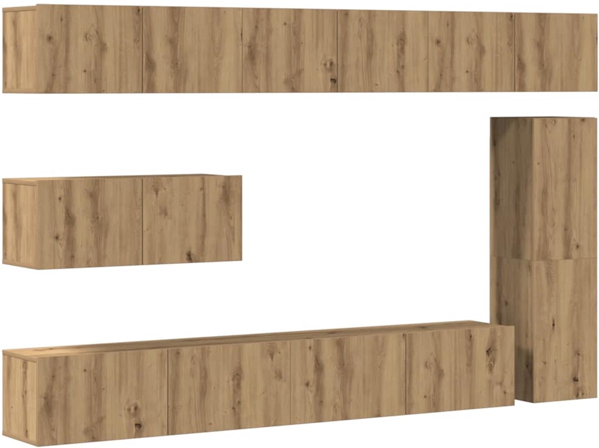 vidaXL - 7-delig - Tv-meubelset - wandmontage - bewerkt - hout - artisanaal - eiken