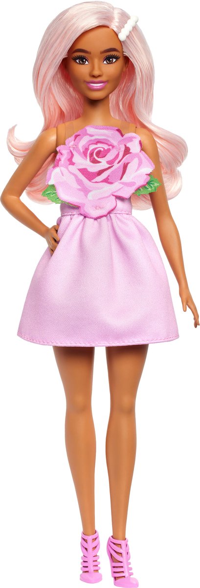 Barbie Pop - Schouderloos roze jurkje - Pop met roze haar - Modepop — afbeelding 5