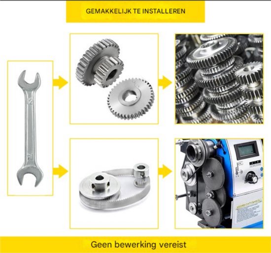Instructies voor het installeren van tandwielen met een sleutel en de tekst "GEMAKKELIJK TE INSTALLEREN".