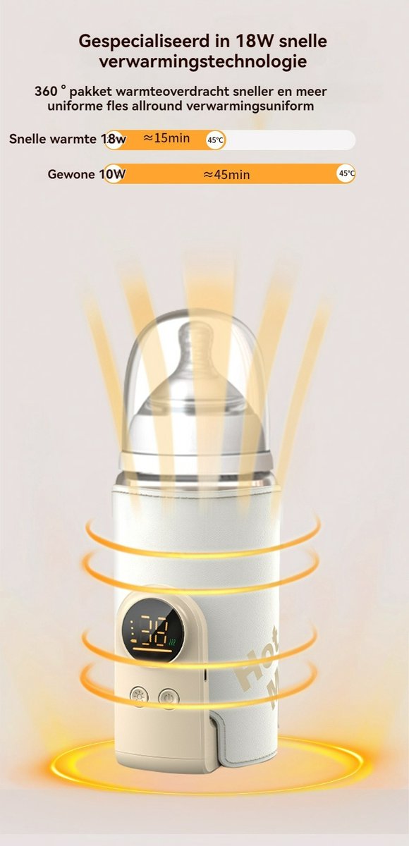 Flessenwarmer-Flessenwarmer onderweg-6 versnellingen - 42 graden constante temperatuur-8000mAh batterij - snel verwarmen- Intelligente digitale -Nauwkeurige temperatuurregeling - Waterdicht en vuilafstotend- alle soorten melkflessen van Merkloos — afbeelding 4