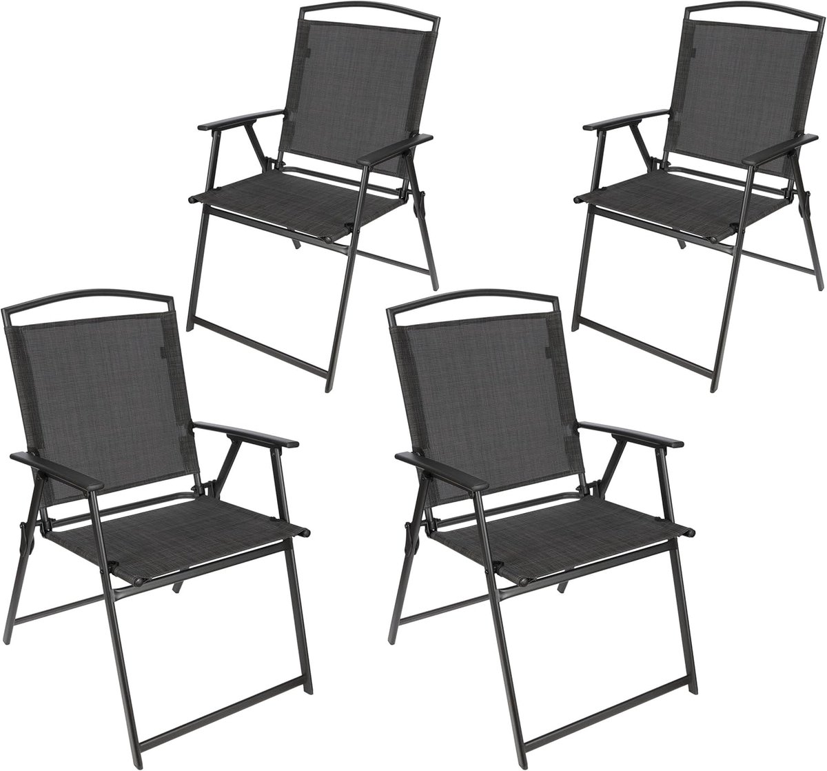 BRUBAKER Bergamo Tuinstoel, 4-delige set, met hoge rugleuning, weerbestendig en ruimtebesparend, inklapbare balkonstoel, klapstoel voor camping, tuin, terras en balkon, donkergrijs