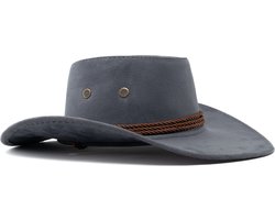 KIMU® Cowboyhoed Grijs Suedelook - Lichtgewicht Grijze PU Suede Cowboy Western Hoed Touw Dames Heren - Cowgirl Ranger Yellowstone Halloween