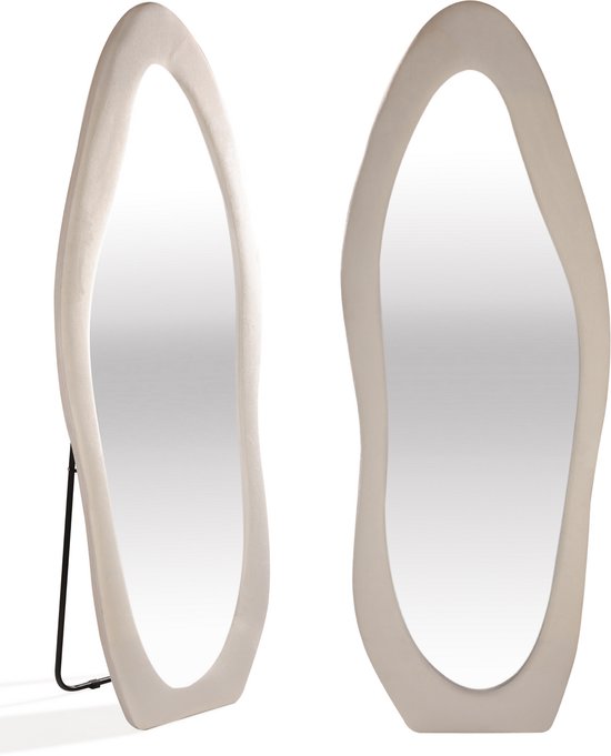 SensaHome Miroir sur pied rembourré en forme - Miroir pleine longueur en velours suédé - 60x160 - Wit