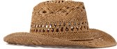 KIMU® Cowboyhoed Gevlochten Strohoed Lichtbruin - Bruin Stro Cowboy Western Rieten Hoed Dames Heren - Cowgirl Raffia Riet Yellowstone Halloween