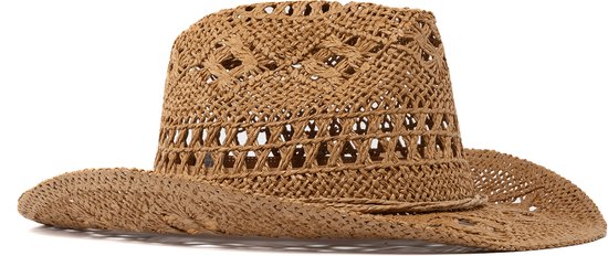 KIMU Cowboyhoed Raffia Lichtbruin - Bruine Gevlochten Stro Cowboy Western Hoed Dames Heren - Cowgirl Strohoed Yellowstone Carnaval